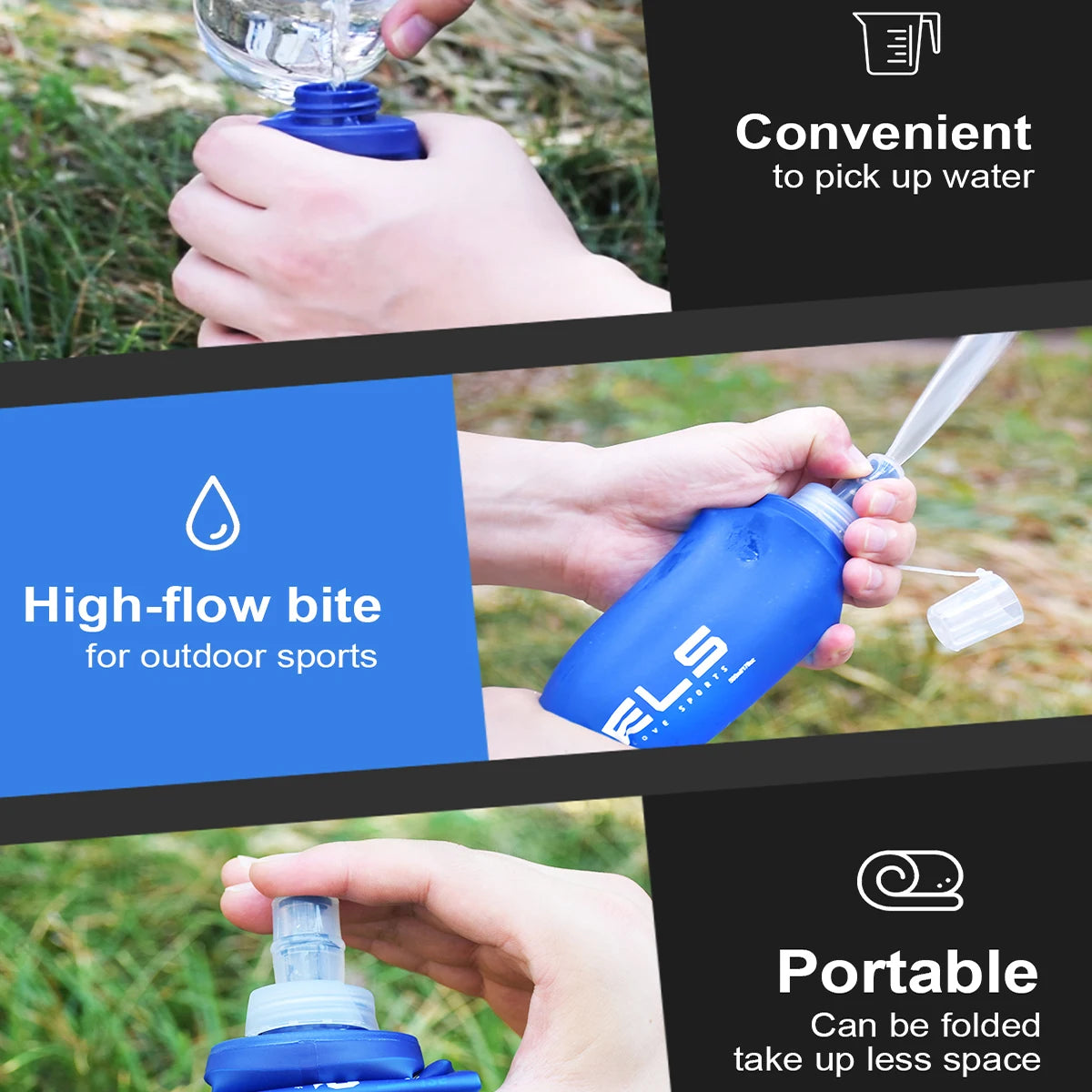 1pc150ml/250ml/500ml extérieur pliable Silicone morsure taille bouteille d'eau en cours d'exécution Camping randonnée voyage bouteille d'eau pratique
