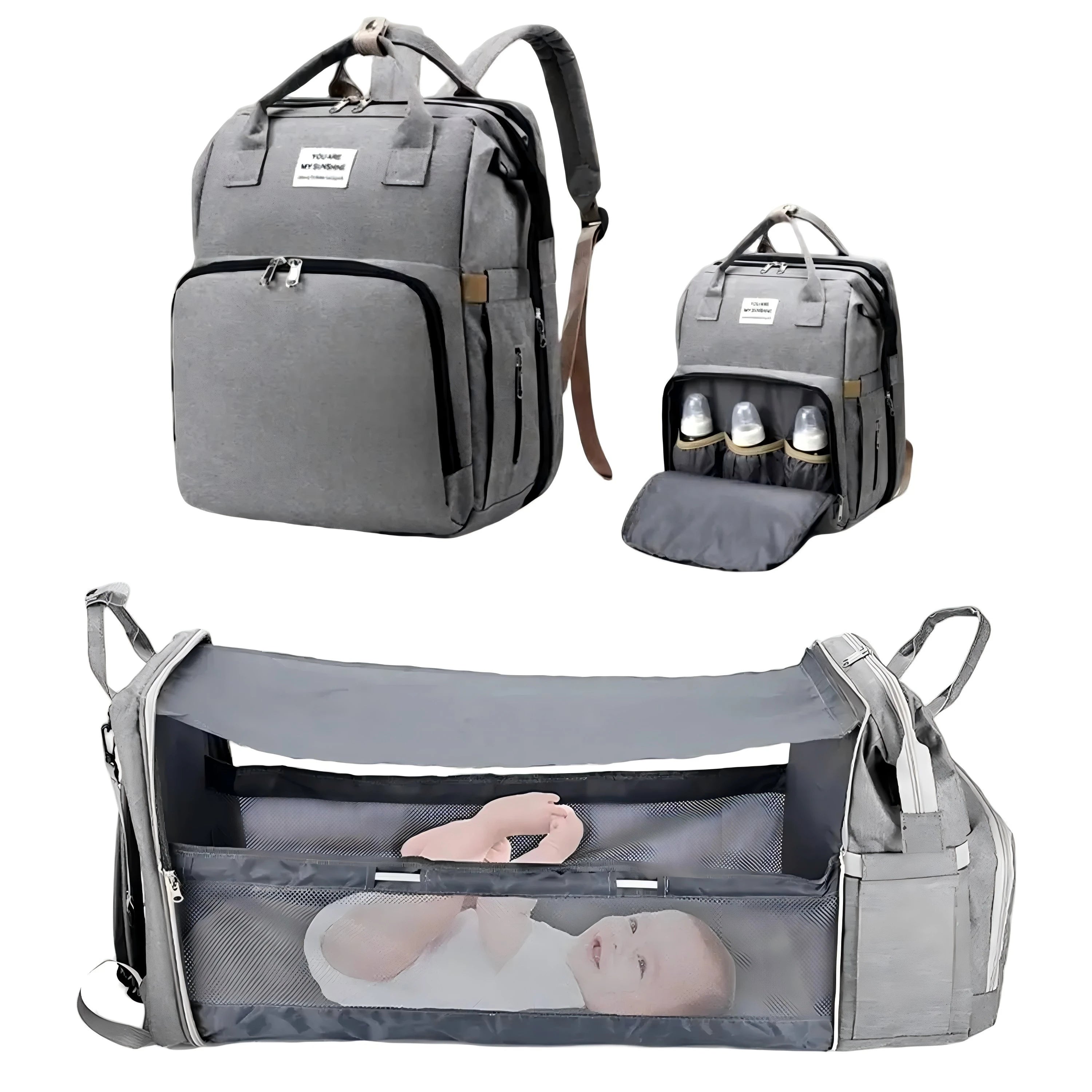 Sac à langer 3 en 1, sac à dos pliable pour lit de bébé, sac de voyage étanche avec chargeur USB, sac à dos avec lit à langer, 3 types