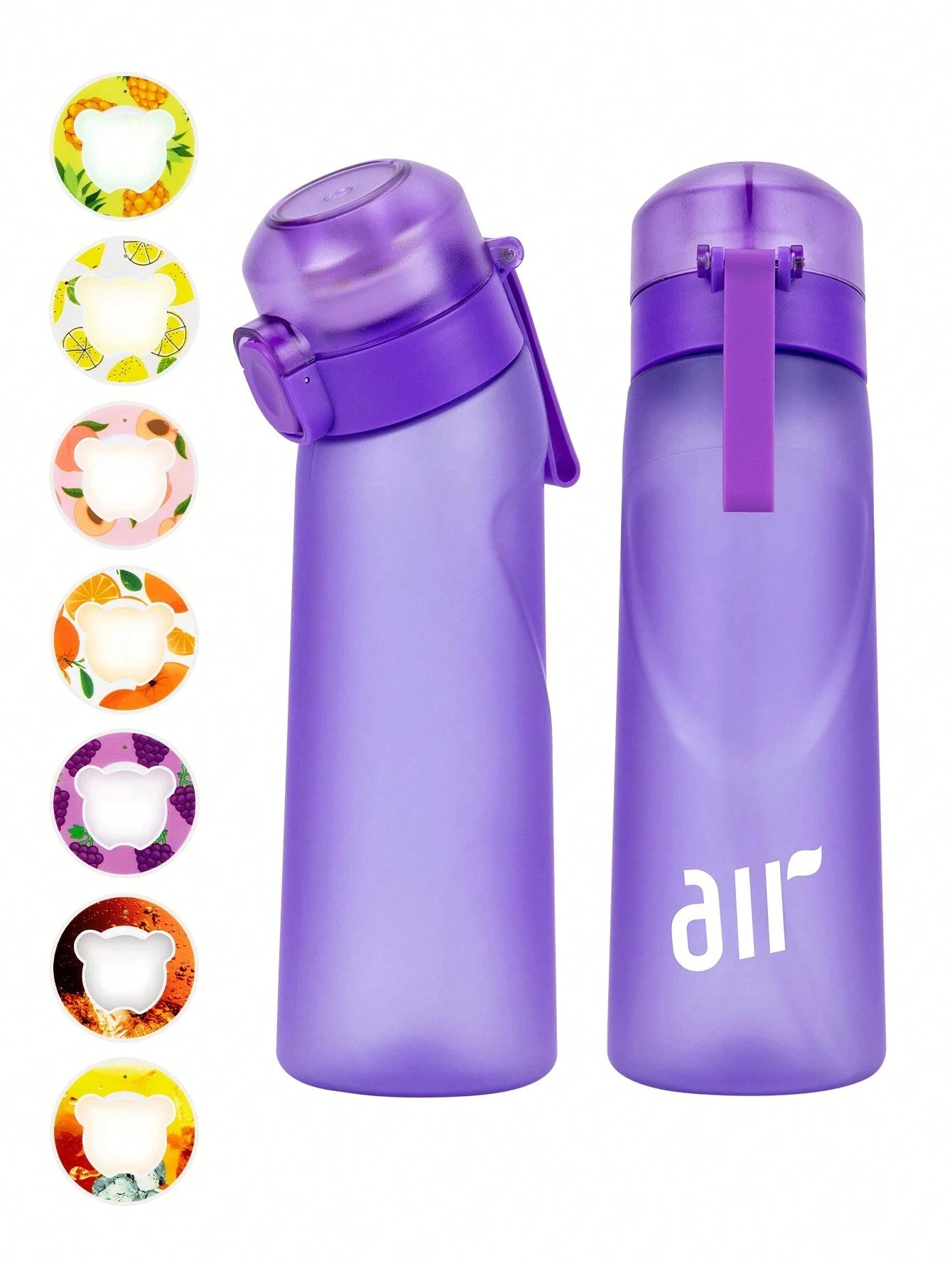 1 bouteille d'eau à air avec 1 dosette de saveur aléatoire portable transparente avec paille anti-fuite adaptée aux sports de plein air
