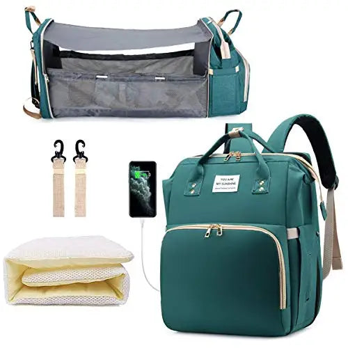 Sac à langer 3 en 1, sac à dos pliable pour lit de bébé, sac de voyage étanche avec chargeur USB, sac à dos avec lit à langer, 3 types