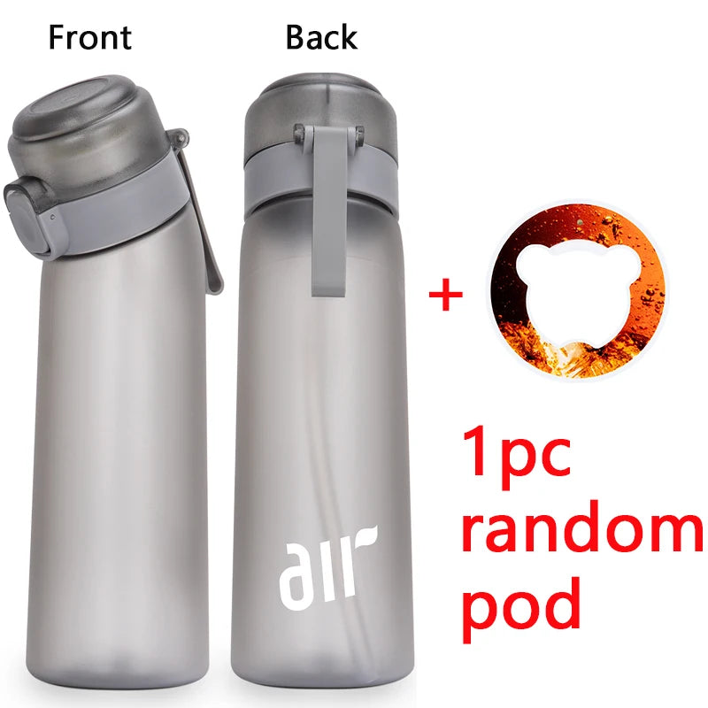 1 bouteille d'eau à air avec 1 dosette de saveur aléatoire portable transparente avec paille anti-fuite adaptée aux sports de plein air