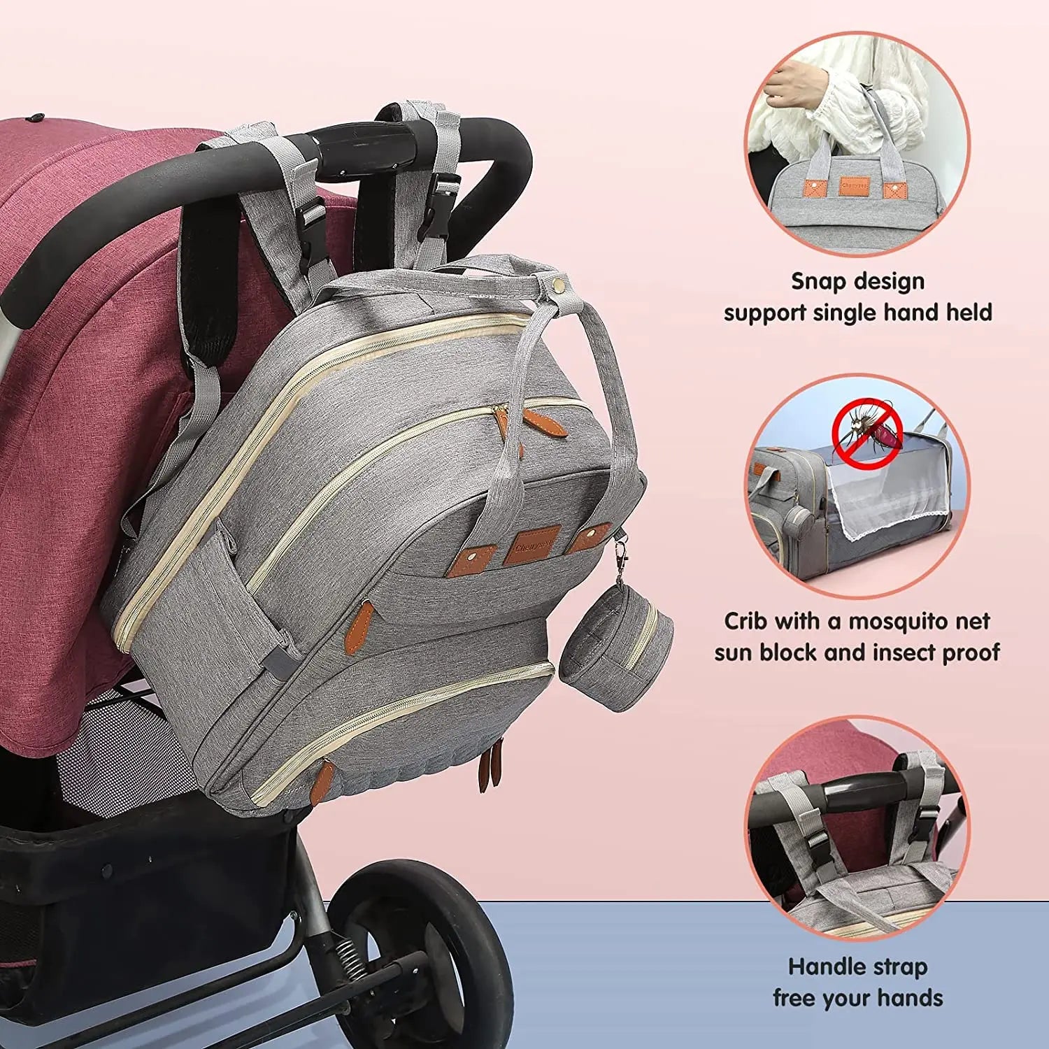 Sac à langer 3 en 1, sac à dos pliable pour lit de bébé, sac de voyage étanche avec chargeur USB, sac à dos avec lit à langer, 3 types