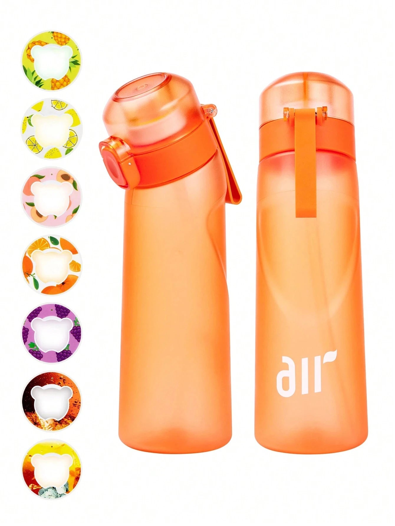 1 bouteille d'eau à air avec 1 dosette de saveur aléatoire portable transparente avec paille anti-fuite adaptée aux sports de plein air