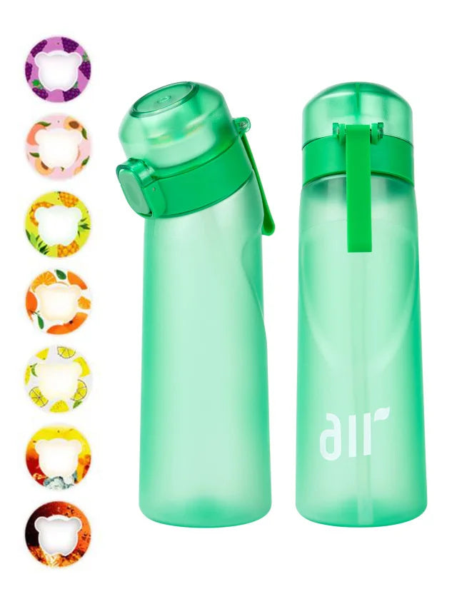 1 bouteille d'eau à air avec 1 dosette de saveur aléatoire portable transparente avec paille anti-fuite adaptée aux sports de plein air